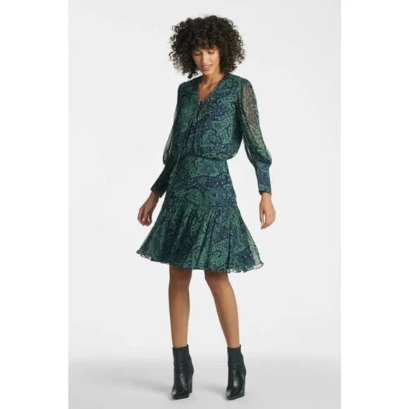 NWT Sachin & Babi Samarah Dress in Landscape Aztec Floral Green Size 2 - Picture 1 of 14